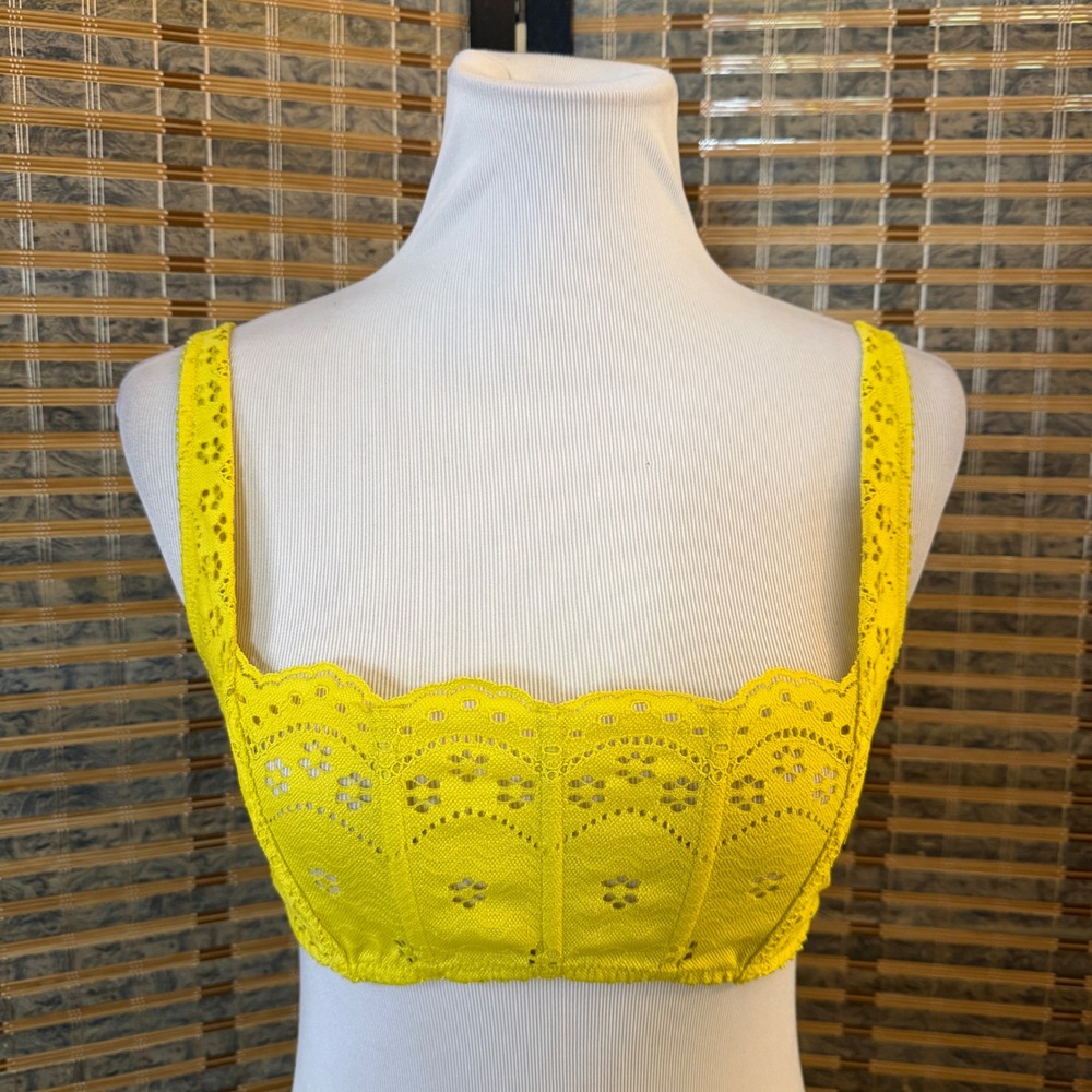Savage X Fenty Eyelet Lace Bustier Top Womens XS Neon Yellow Bralette Crop Top